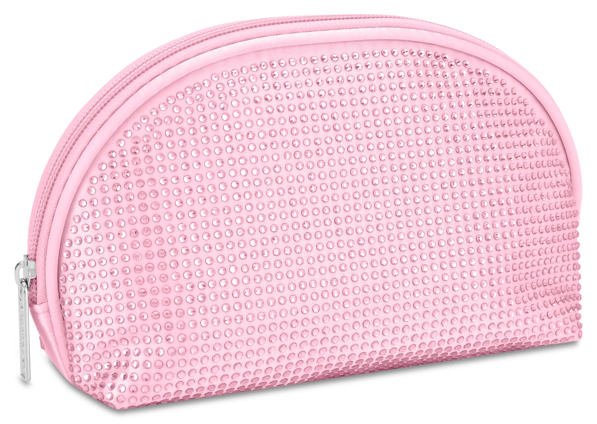 Pink Rhinestone Oval Cosmetic Bag