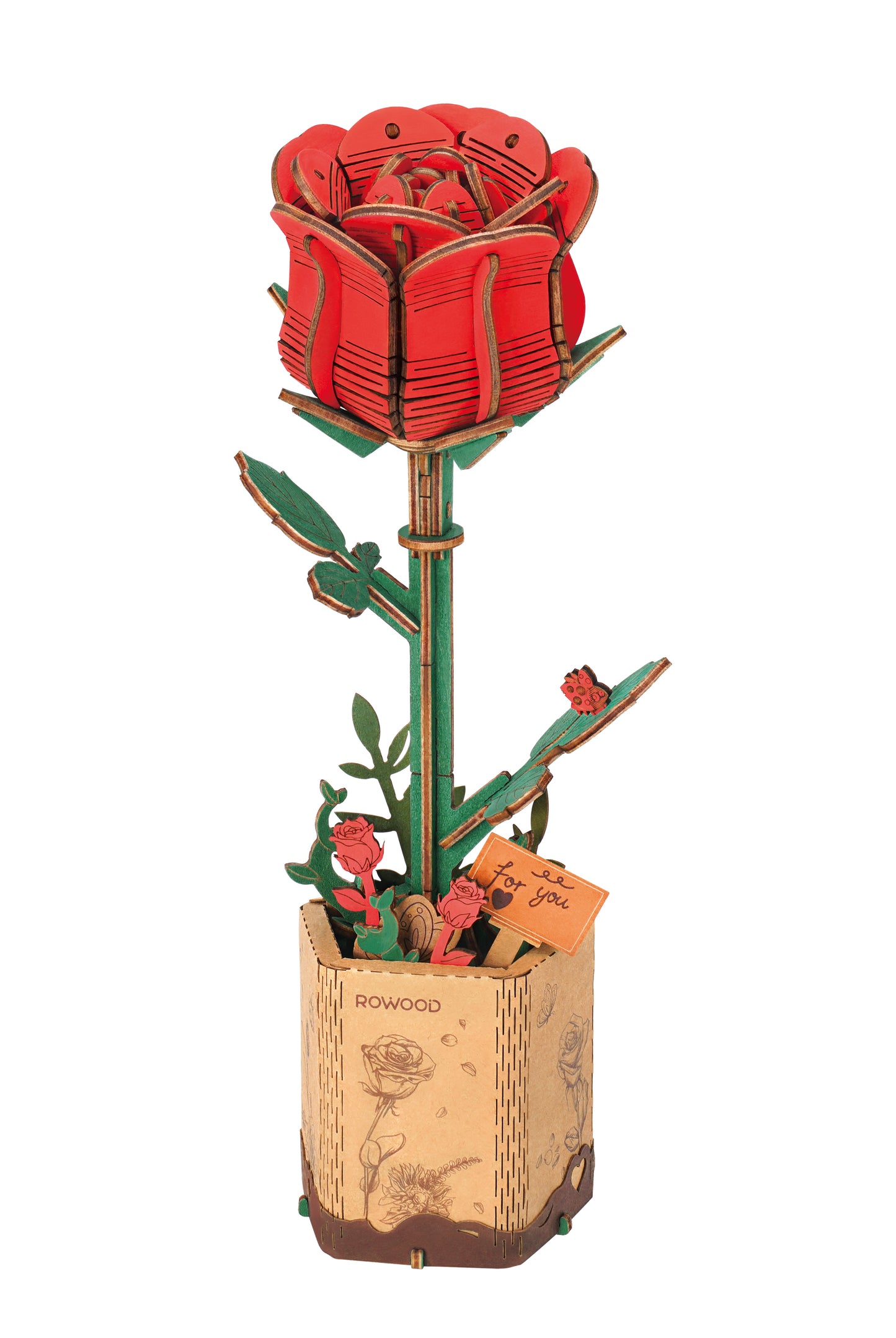 Red Rose Wood 3D Craft
