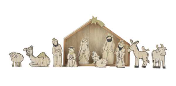 Wood Nativity 12 piece Set