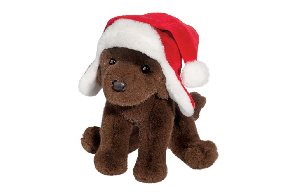 Chocolate Lab w/Santa Bomber Hat