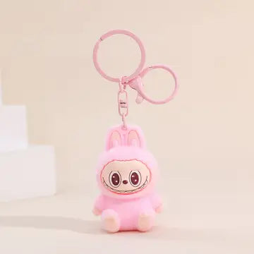 Pink Flock Keychain Labubu