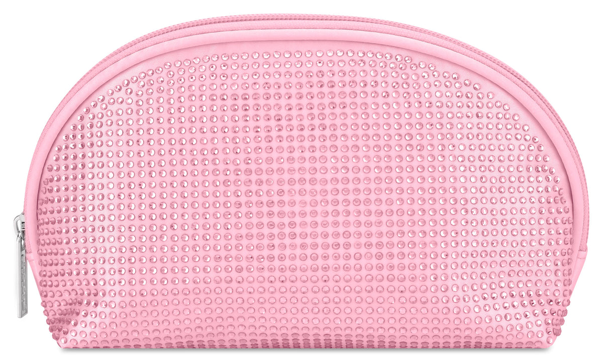 Pink Rhinestone Oval Cosmetic Bag