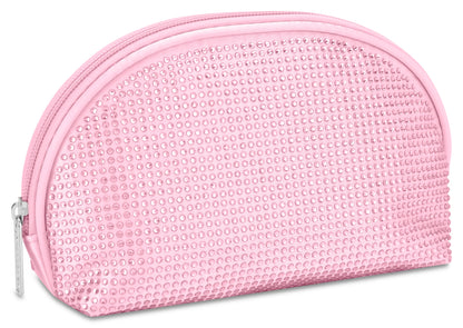 Pink Rhinestone Oval Cosmetic Bag