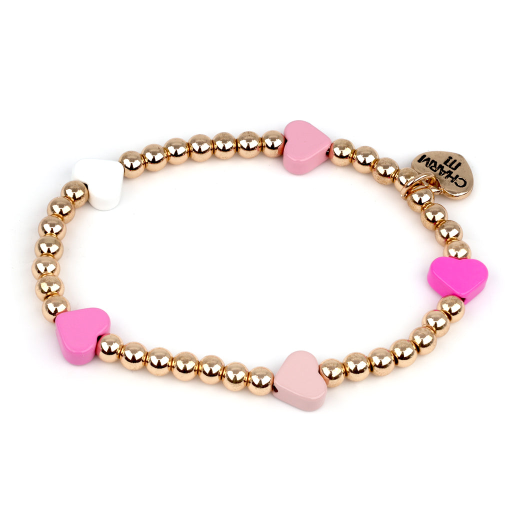 Gold Bead Pink Heart Bracelet