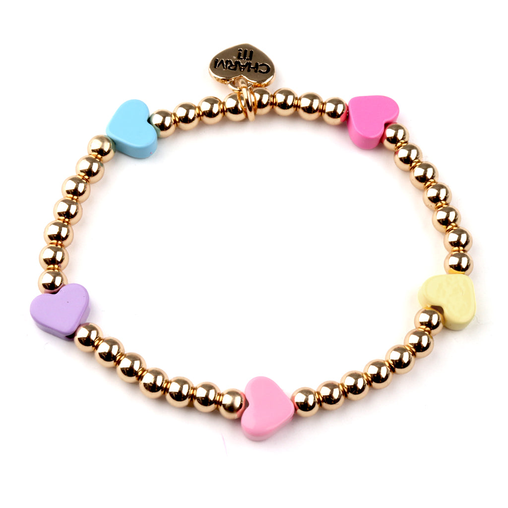 Pastel Multi Heart Bead Stretch Bracelet