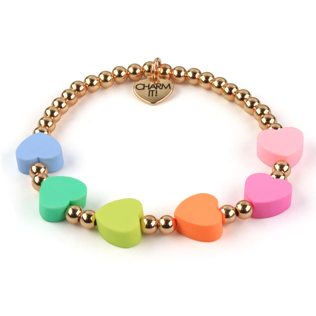 Gold Multi Rubber Heart Stretch Bracelet
