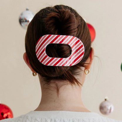 Candy Cane Crush Large Flat Round Hair Clip