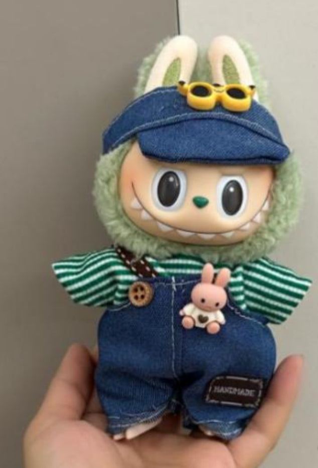 Denim Overalls W/Green Top & Hat