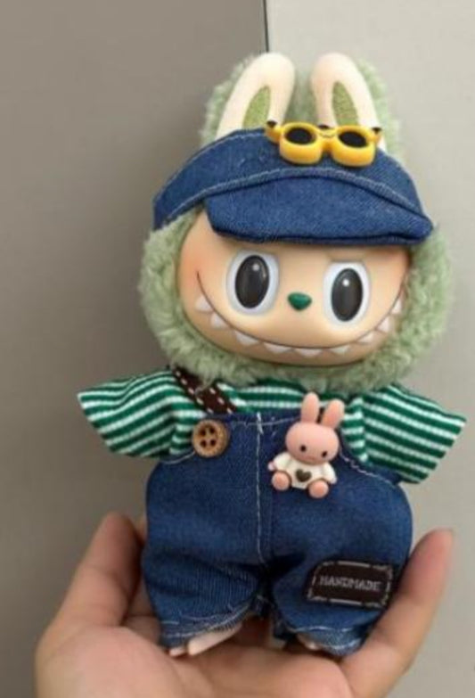 Denim Overalls W/Green Top & Hat