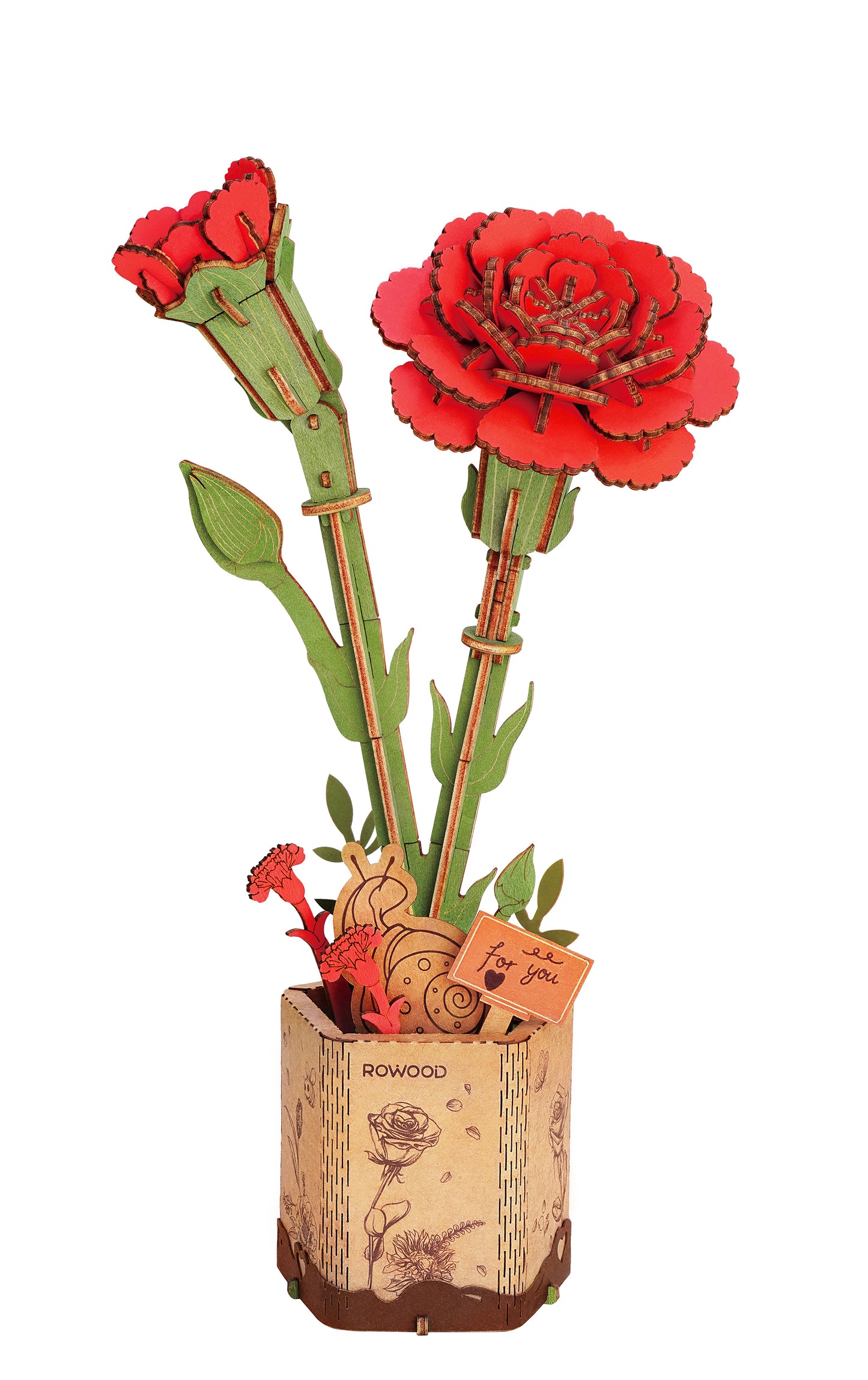 Red Carnation Wooden 3D