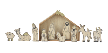 Wood Nativity 12 piece Set